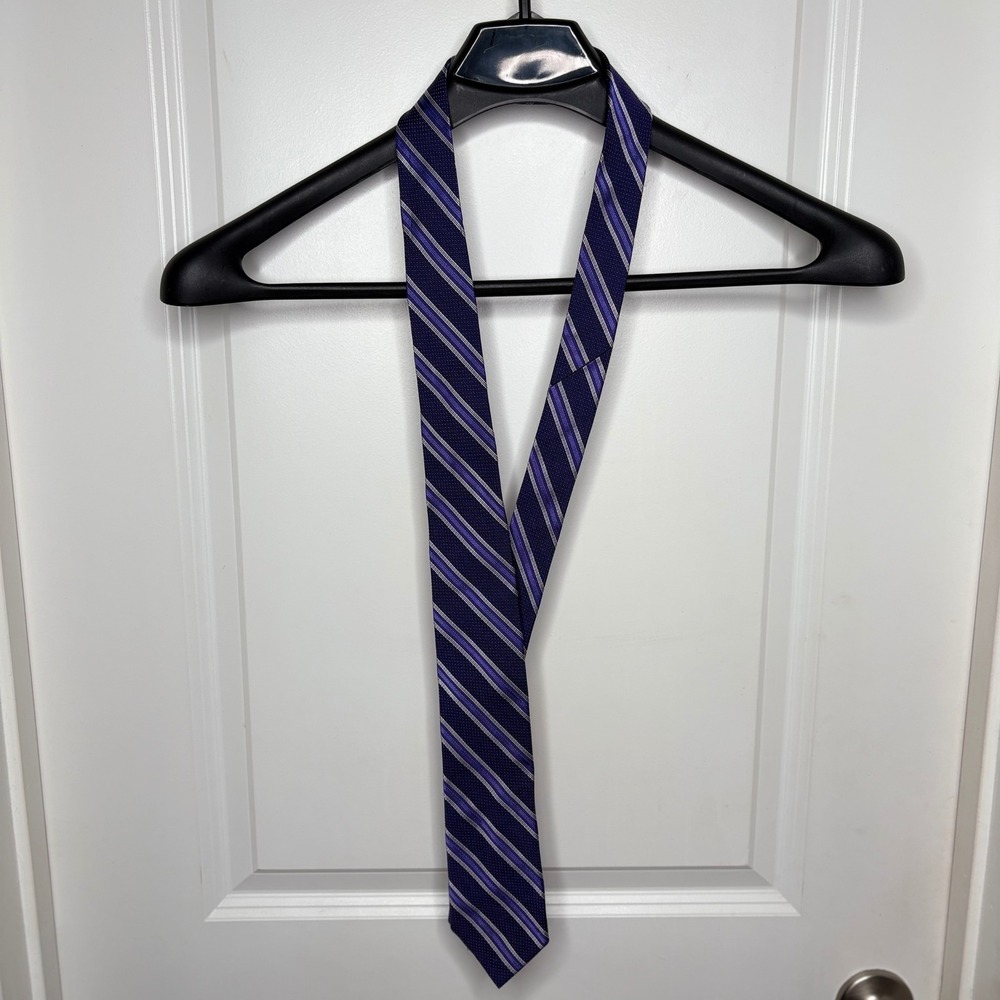 Jos A Bank Reserve Purple Blue Striped Silk Necktie Geometric Diamond Pattern